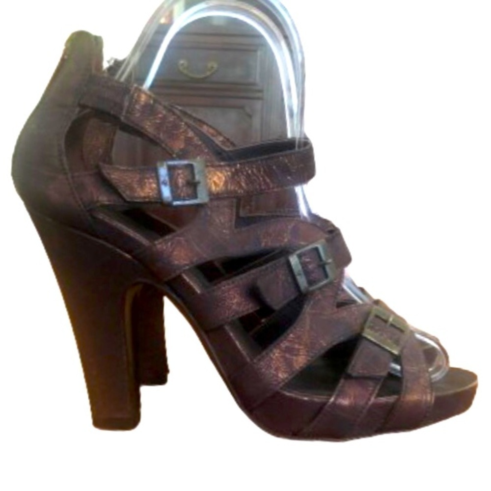 Donald J. Pliner gladiator iridescent red/brnz strppy 4” sandals SZ 6.5 mob wife - Picture 2 of 10
